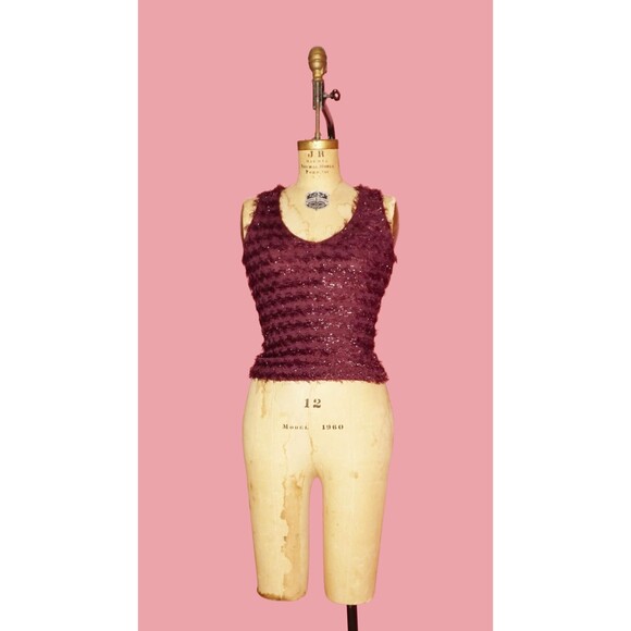 1990s-Y2K. FOREVER 21. Purple Fringe. Fuzzy. Glitter Tinsel. Tank Blouse. XS-S - Picture 2 of 8